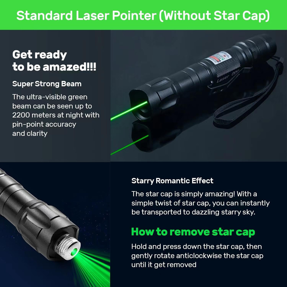 Rechargeable Green Laser Pointer - High Power, Long Range Laser with One-Touch S