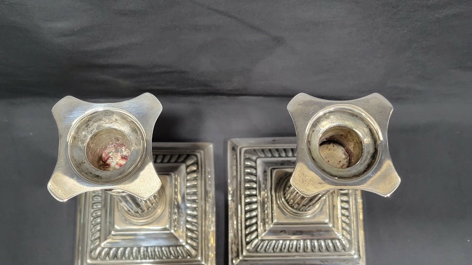 Two of Antique German Gebruder Deyhle 800 silver column candle sticks, 19th C.