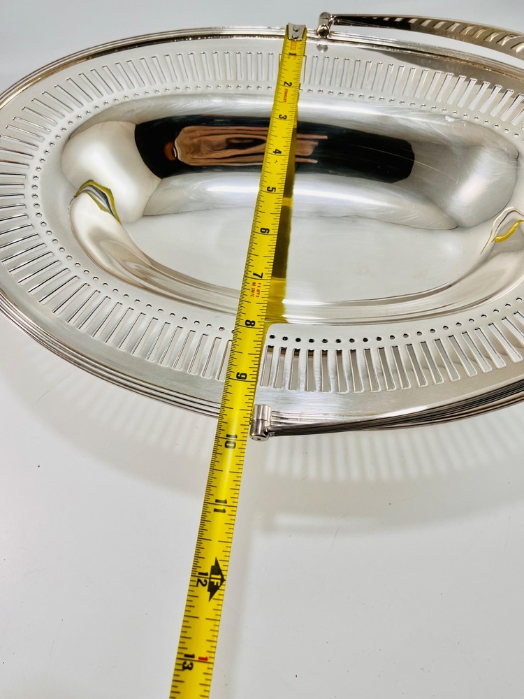 Vintage JC & Co Silver PlateFooted Fruit Cake Bread Basket w/ Handle 13.5" x 10"