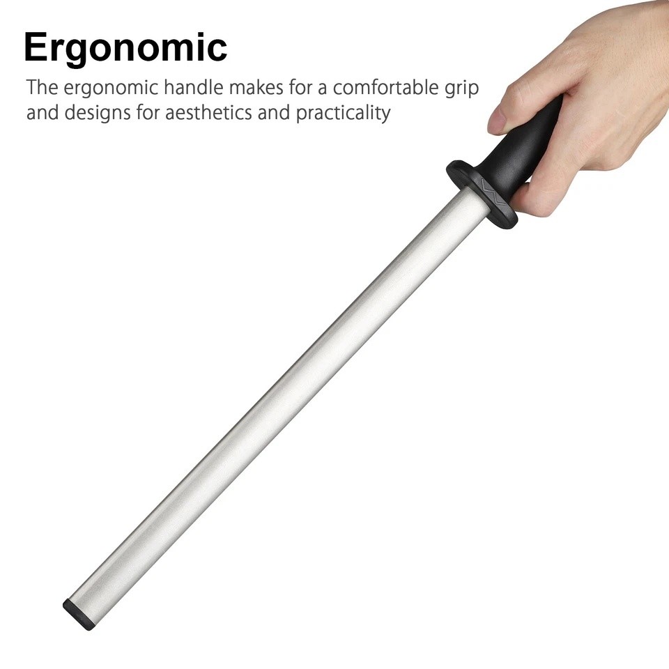 12in Diamond Knife Sharpener Honing Rod Oval Kitchen Tool