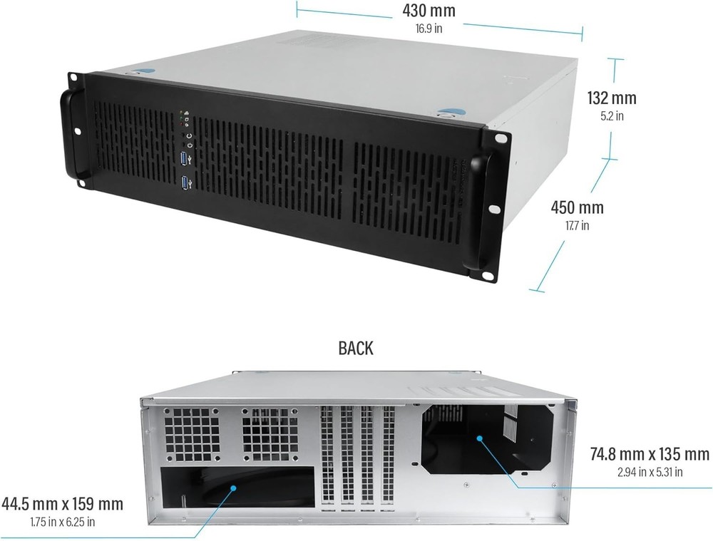 3U Rackmount Case, 6x 3.5 Bays, E-ATX Compatible, 2x USB 3.0