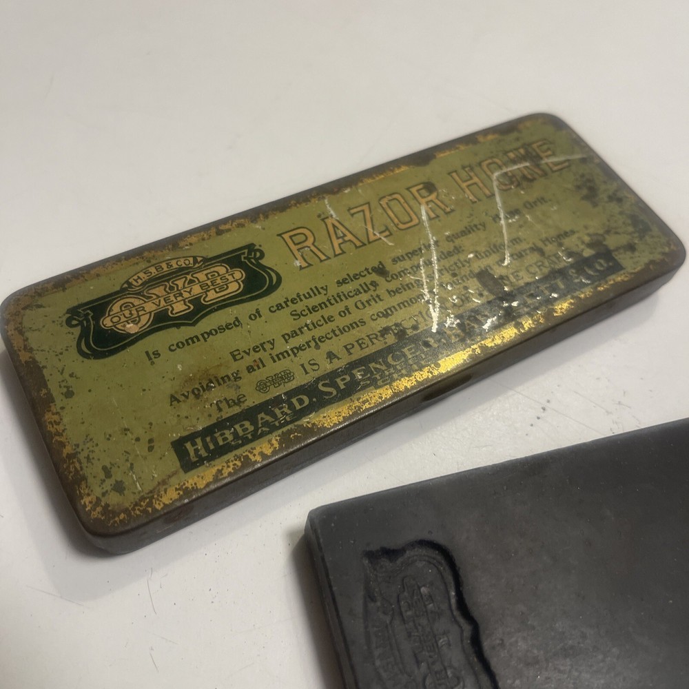 Vintage ovd Razor Hone Blade Sharpening Stone - tin Box