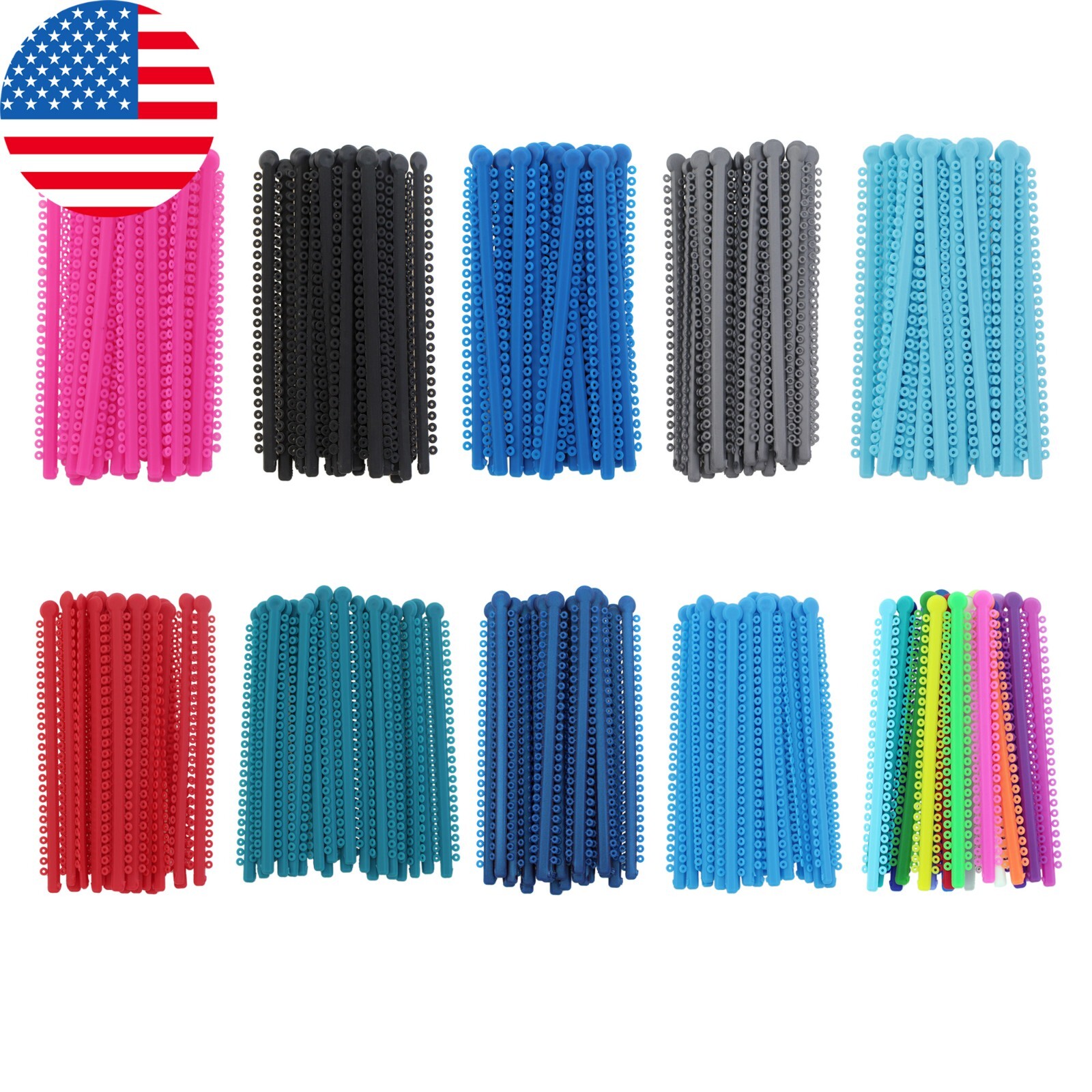 1000pcs Dental Ligature Ties Braces Rubber Bands Orthodontic Elastic 11 Colors