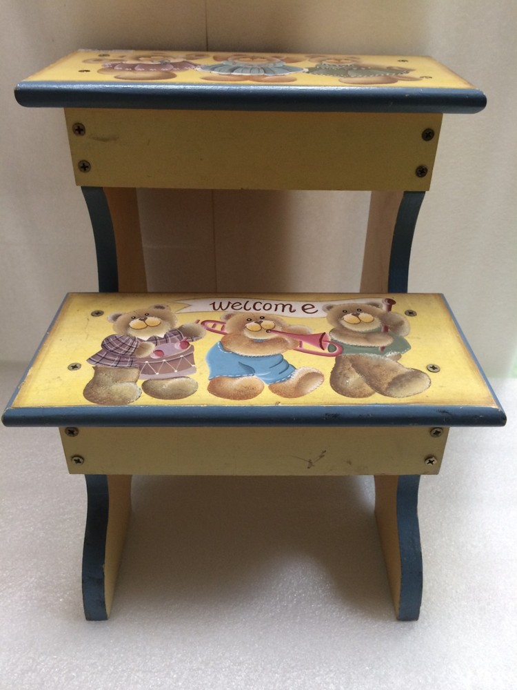 Hand Painted Solid Wood Bears Friends Bench