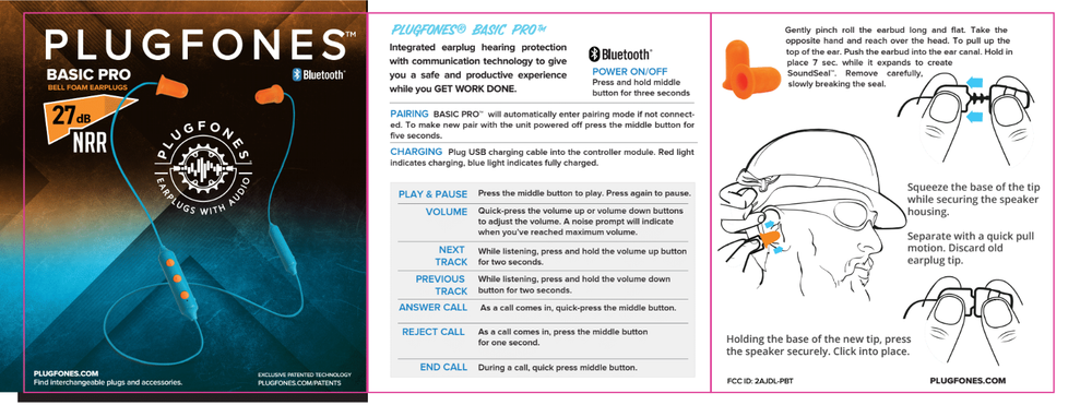 Plugfones Bluetooth earplugs with music Basic Pro Blue/Orange Working buds OSHA