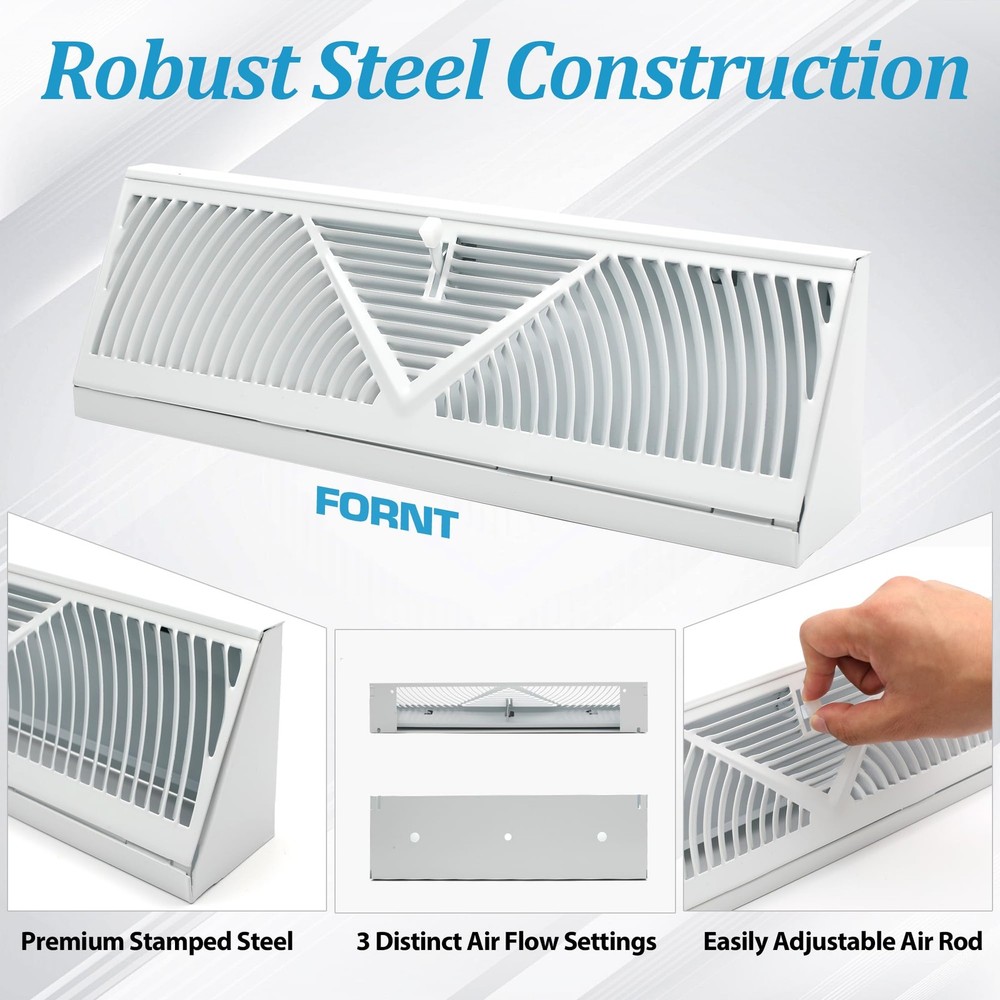 Baseboard Register Diffuser Vent Covers 2 Pcs 18" White Air Adjust Lever Easy In