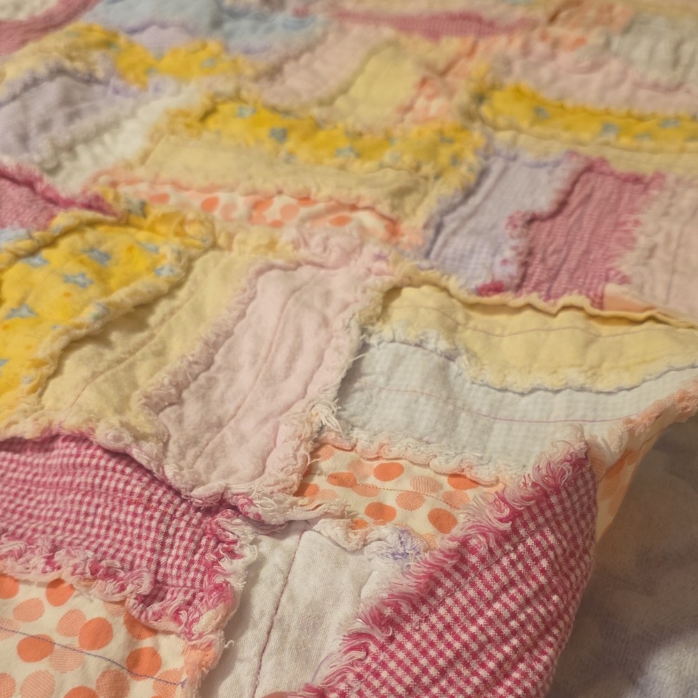 Handmade Patchwork Rag Quilt Cotton Lap Multicolor
