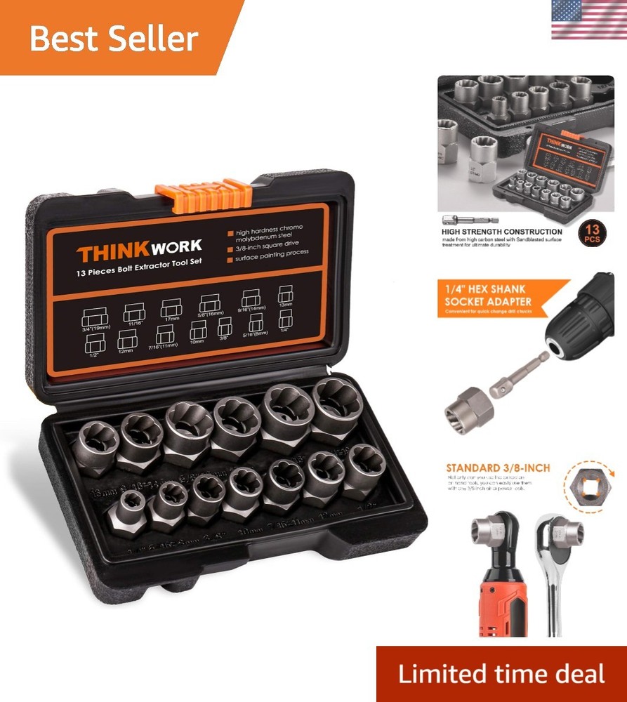 High-Quality Bolt Extractor Set with Blow-Molded Case - 3/8" Drive Compatibility