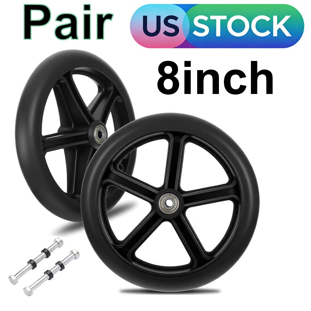 2PACK 8 Inch Walker Wheels Replacement Solid Anti Slip Rollator Wheel Set 8"