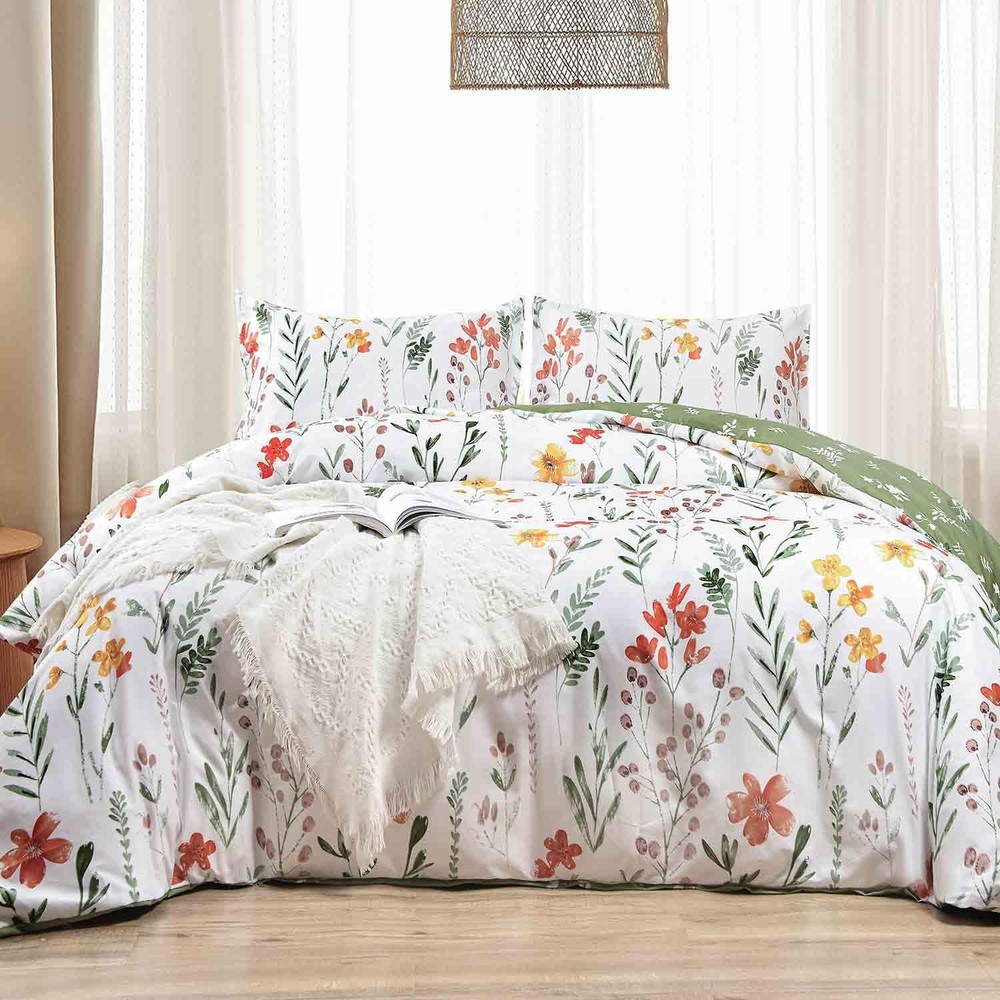 King Size Comforter Set, White Yellow King, Floral Set