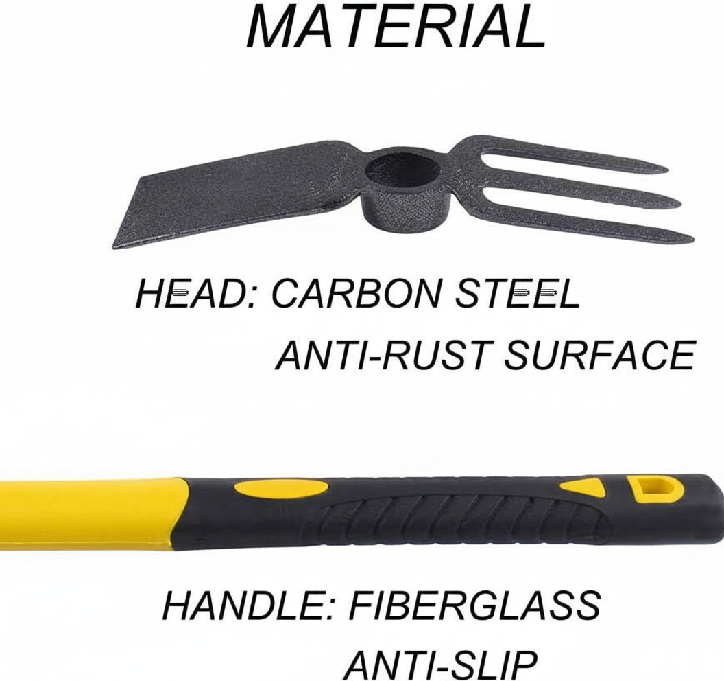 3 Sprongs Hoe Garden Rake with 15" Non-Slip Handle Tools for Digging