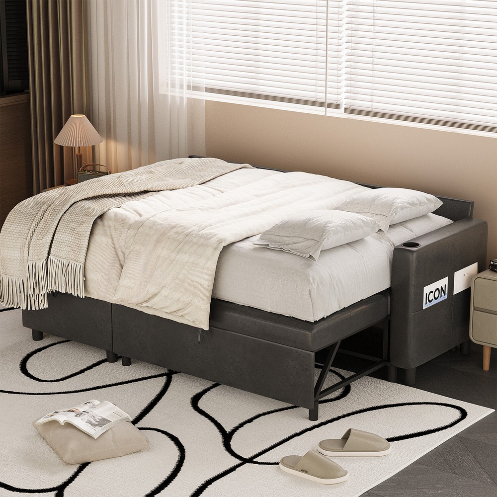 3 in 1 Pull Out Sofa Bed Sleeper Sofa with Storage Chair Sectional L Shape Couch