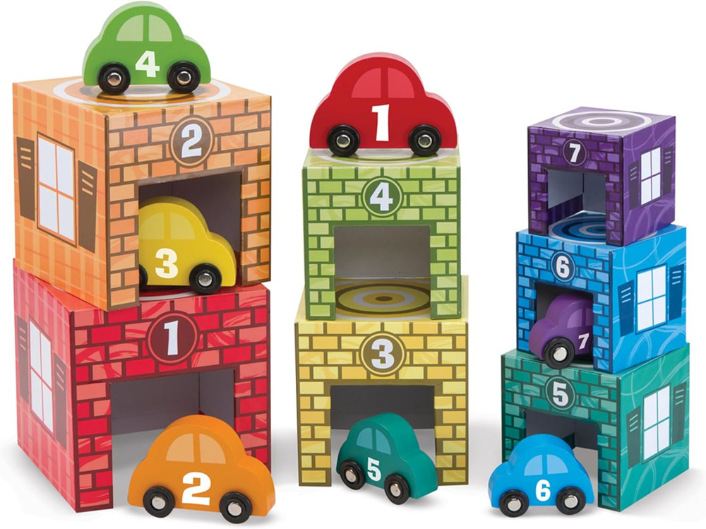 Nesting and Sorting Garages and Cars with 7 Graduated Garages and 7 Stackable...