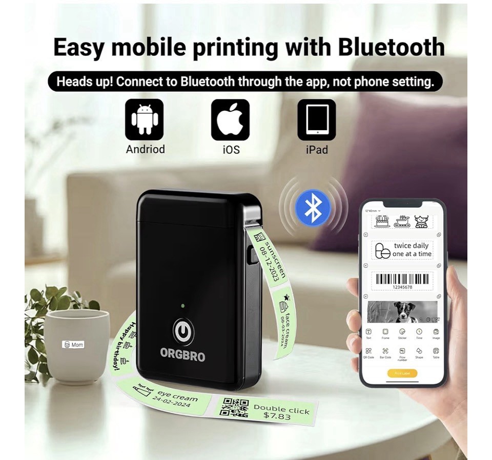 ORGBRO X1 Portable Bluetooth Label Maker Wireless Thermal Printer
