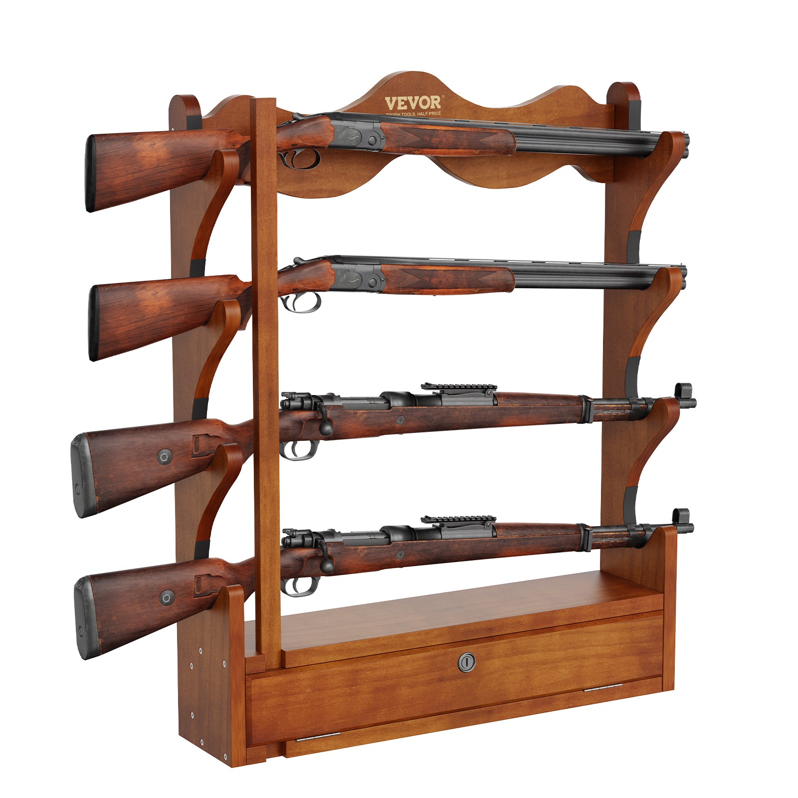 VEVOE Gun Rack 4-Slot Wood Gun Rack Wall Mount Gun Display Rack holds 4 Rifles