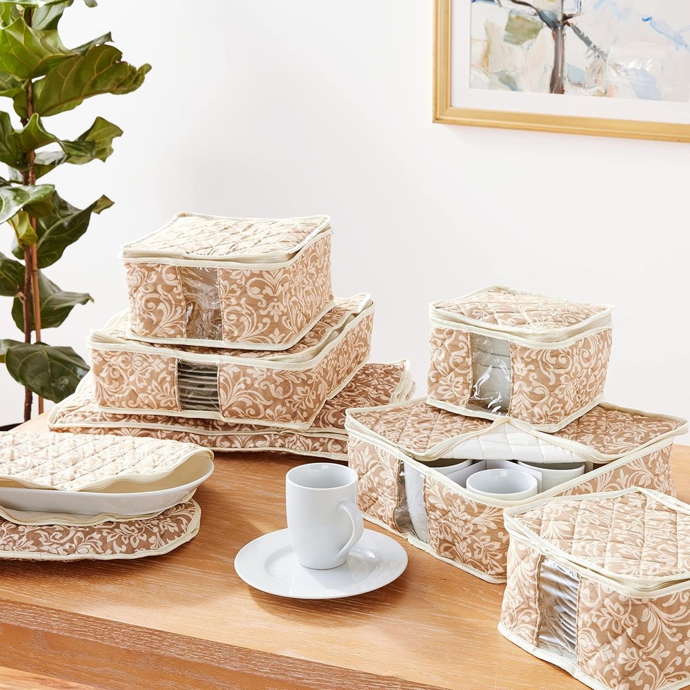 8-Piece Storage Containers Set – China Beige Quilted Stackable Dish & Plate