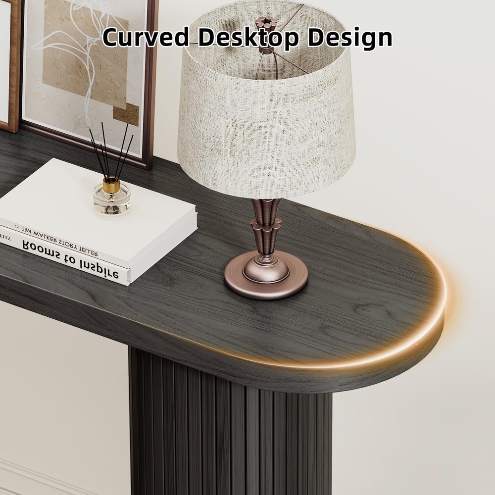 55 Inch Entryway Console Table, Fluted Sofa Table Behind The Couch, Mid-Centu...