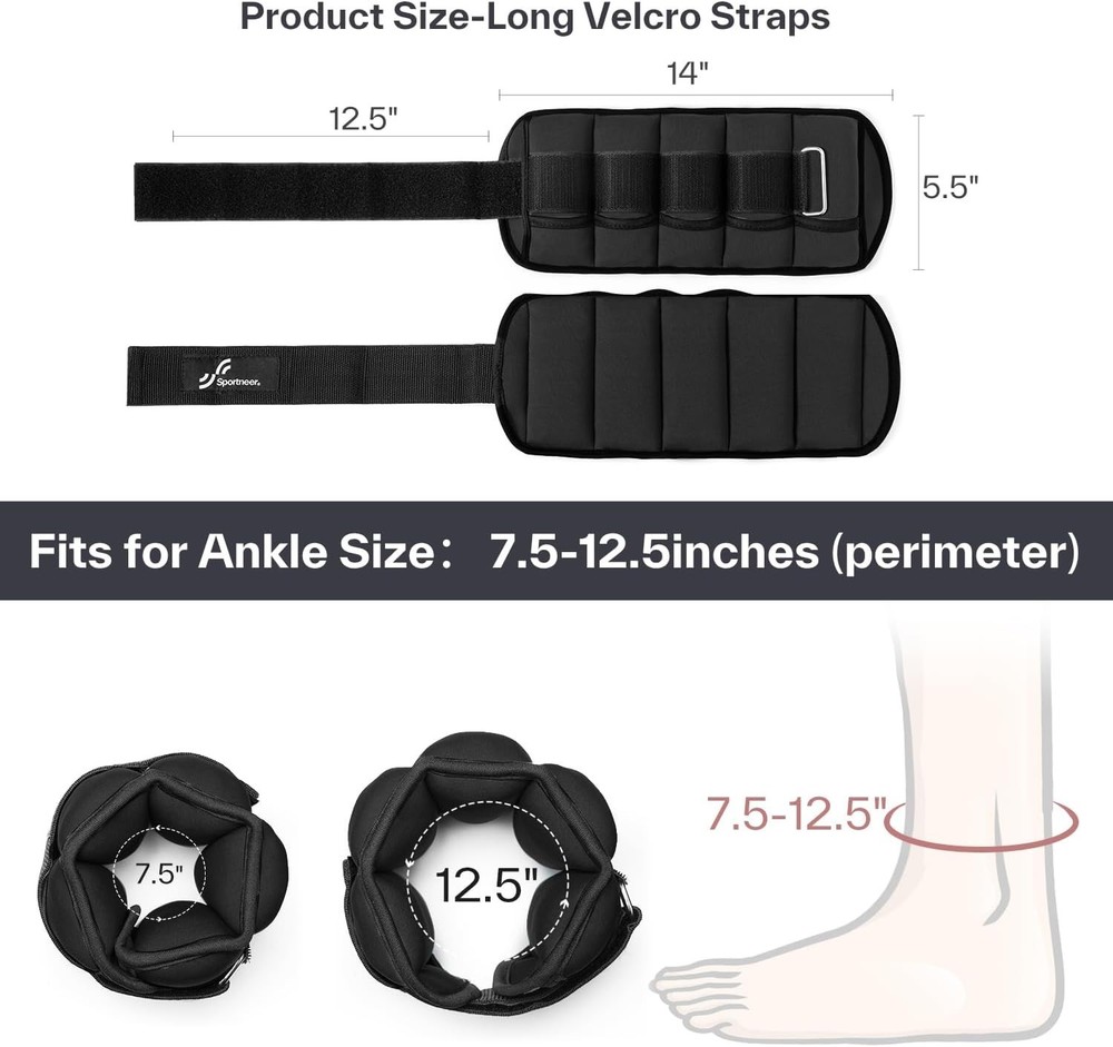 Adjustable Ankle Weights Set 2-10 lbs - Comfortable Neoprene for All Workouts