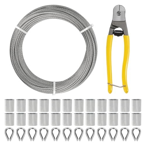 7 x 7 Strands Wire Rope with Aluminium 200FT 1/8 Inch Stainless Steel Cable Kit
