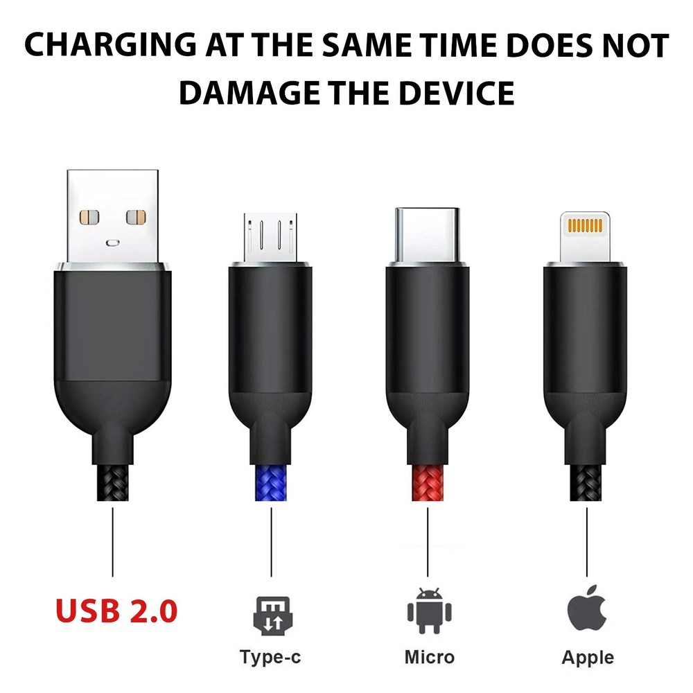 3 in 1 Fast USB Charging Cable Universal Multi Function Cell Phone Charger Cord