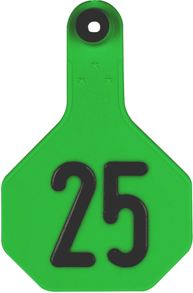YTex 3 Star Cattle Ear Tags Medium Green Numbered 151-175
