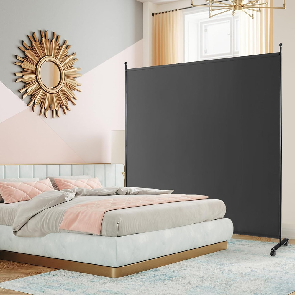 Room Divider Large Single Panel, 73''W X 73''H Privacy Screen with Lockable Whee