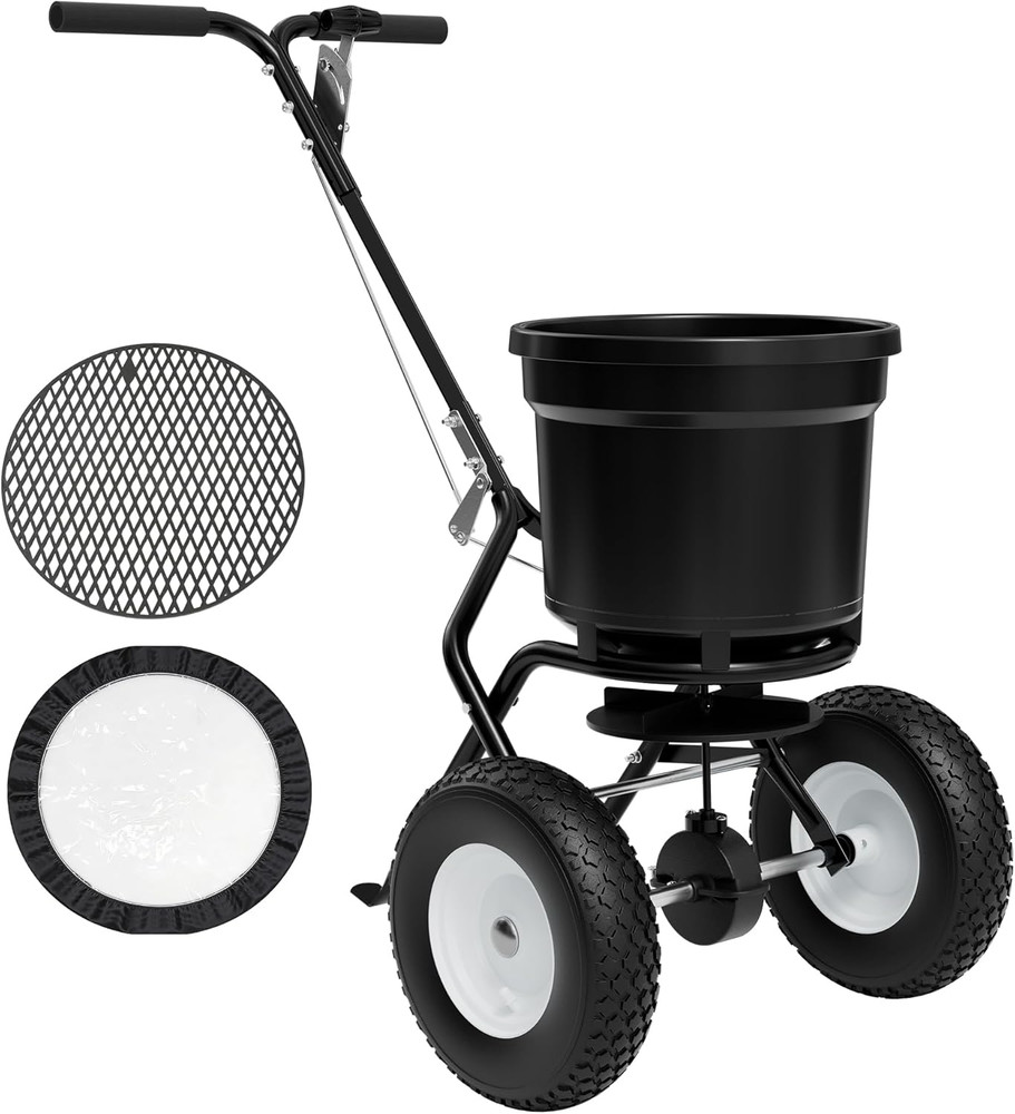 Fertilizer Spreader 50LB Capacity, Walk-Behind Push Broadcast Spreader with Hopp