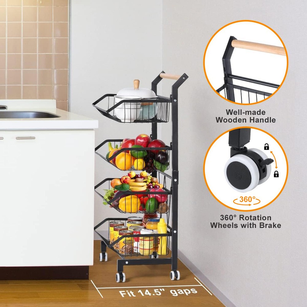 4-Tier Small Rolling Storage Kitchen Cart Multi Purpose Utility Organizer Adjust
