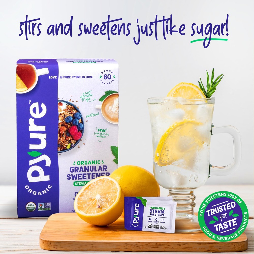 Pyure Organic Stevia Packets | Zero Calorie Sweetener, Non-GMO | 1000 Packets