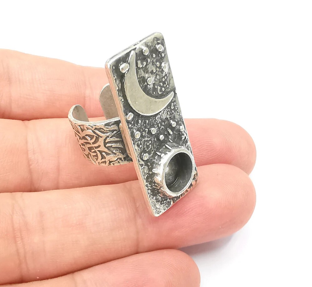 Sky Crescent Moon Ring Blank Setting Cabochon Mounting Adjustable Resin Base