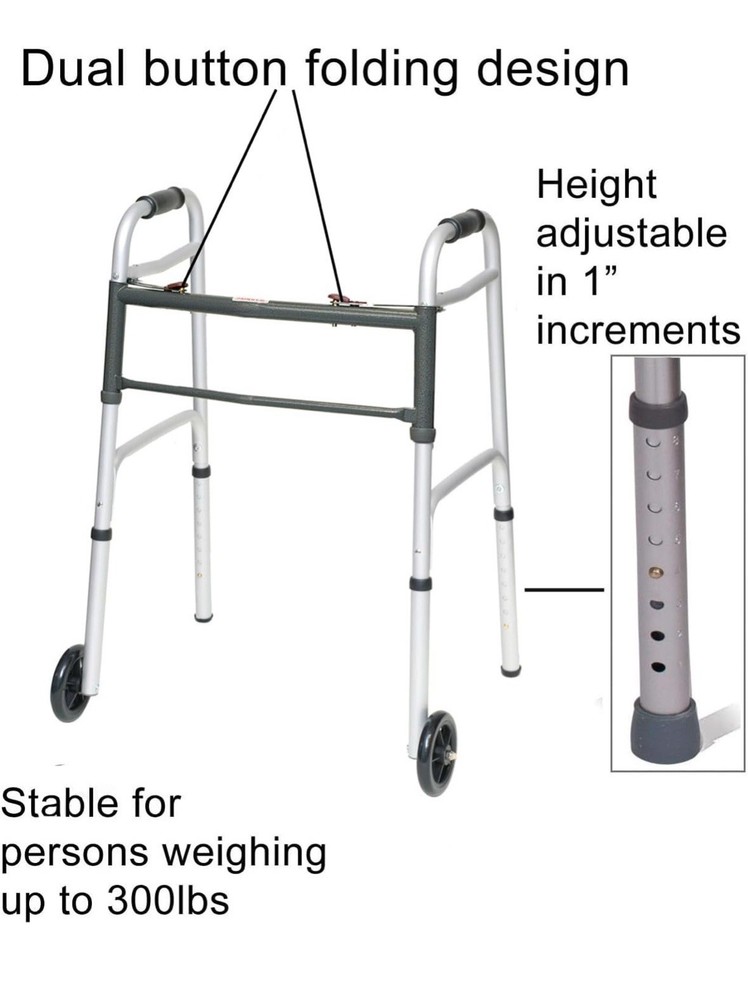 NEW Pro basics Two Button Walker 5” Wheels 300 Pound Capacity
