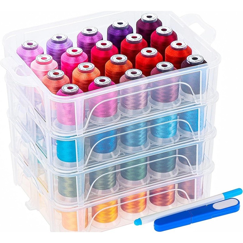 80 Spools Polyester Embroidery Thread Clear Storage Box W/ Snips Nets Chart New