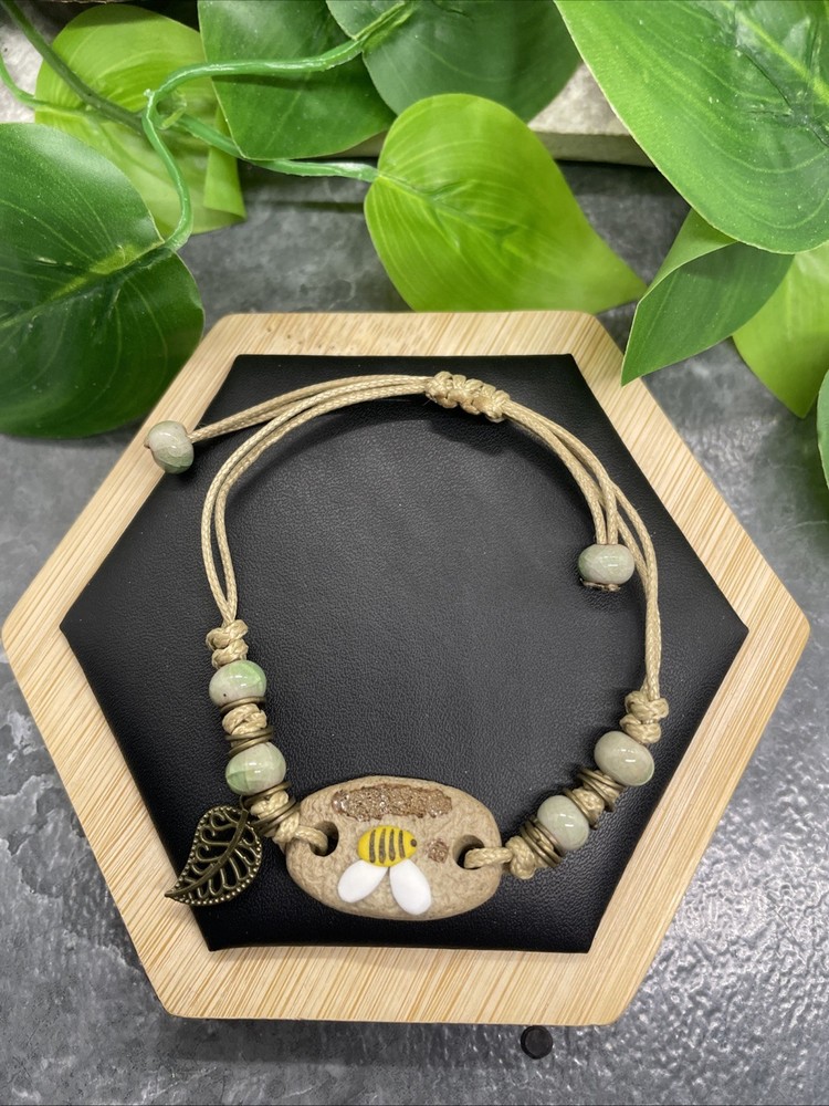 Unisex Ceramic Bead Bracelet Stackable Adjustable Tie 5-7” New Free Ship B256