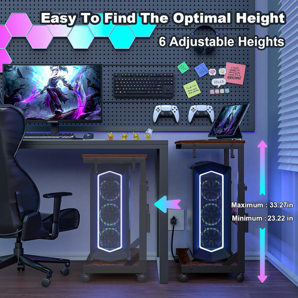 Height Adjustable Computer Tower Stand with Charge Station and USB Charging P...