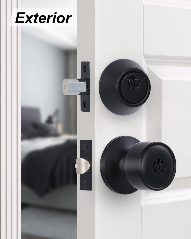 Lanwandeng Keyed Alike Entry 1 Pack, Black Deadbolt Lockset-Keyed