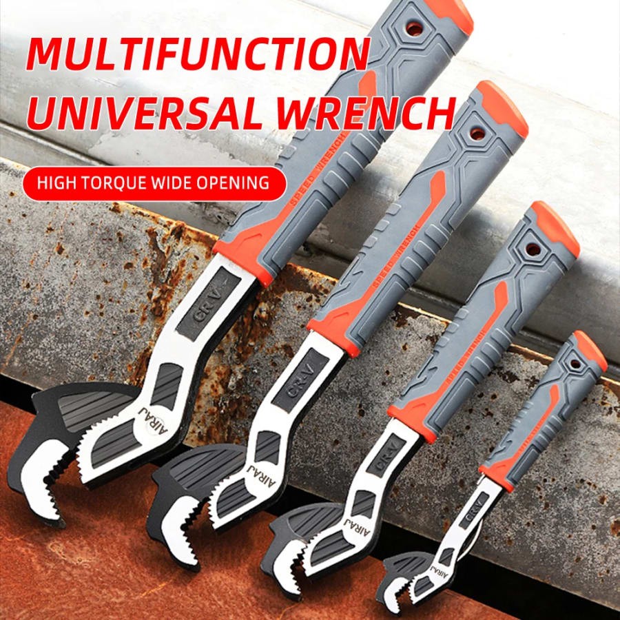 Universal Multi-Function Adjustable Wrench Set Non-Slip Gray Steel