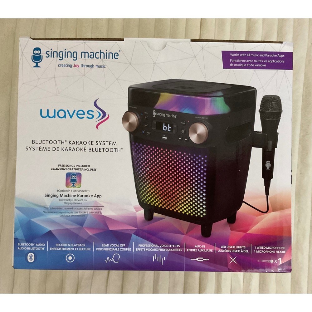 Singing Machine Waves Bluetooth Karaoke System SML693BK LED Lights Black NEW