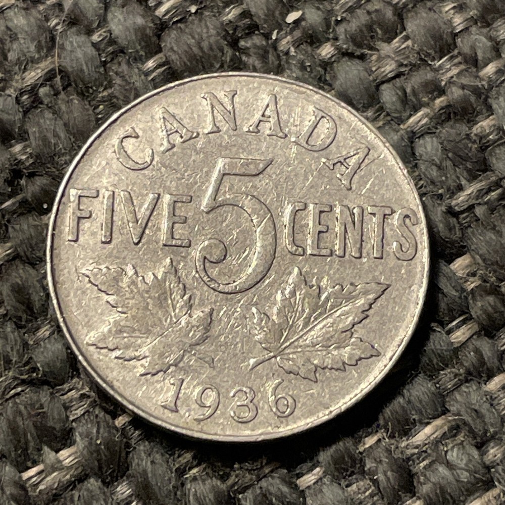 1936 Canada  5 Cents Nickel.