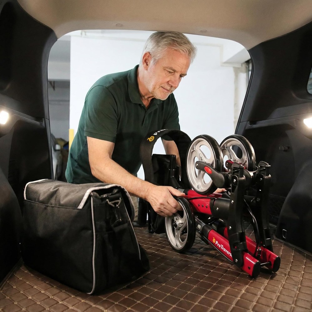 Foldable Rollator Walker with Seat Lightweight Large Wheels Rolling Walker Red