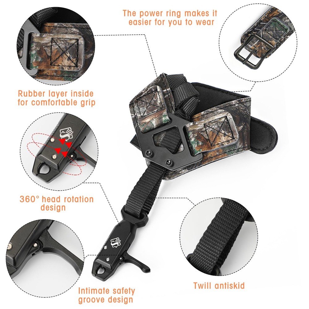 Archery Compound Bow Release Aids Trigger 360° Adjustable Wristband Release A...
