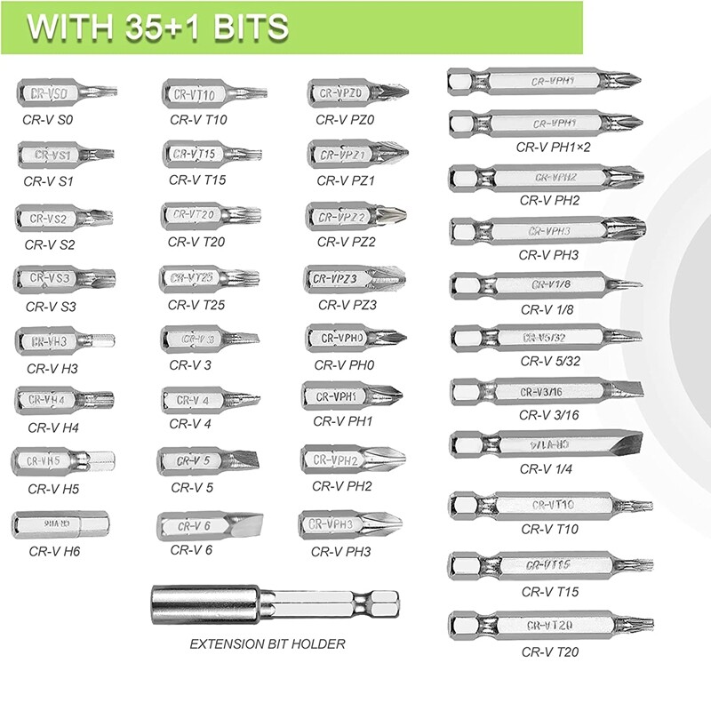 WORKPRO 4V Rechargeable Cordless Electric Screwdriver Sets Extension Rod 35 Bits