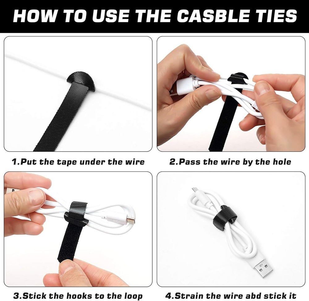 200PCS Hook & Loop Cable Straps - Reusable Wire Cord Fastening Ties US