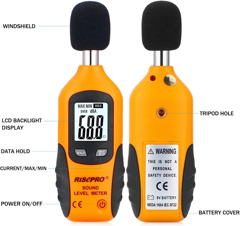 Decibel Meter, RISEPRO® Digital Sound Level Meter 30 – 130 dB Small, Black