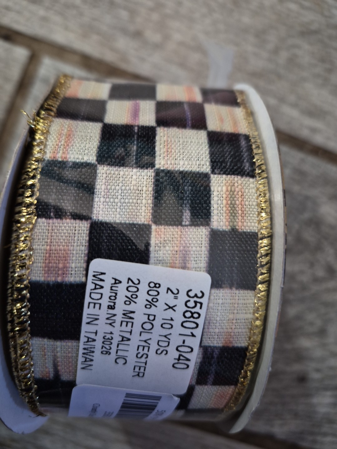 Mackenzie Childs Gold Courtly Check Ribbon 2"x10yards- New