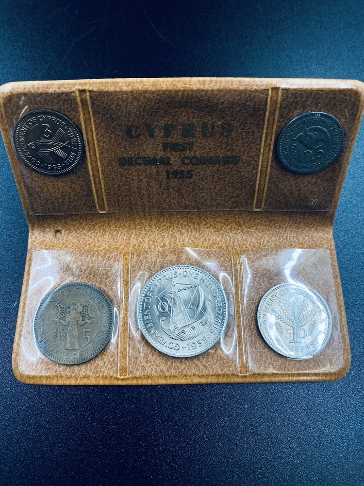 1955 Cyprus Mint Set In Presentation Case 5 Coin First Decimal Coinage
