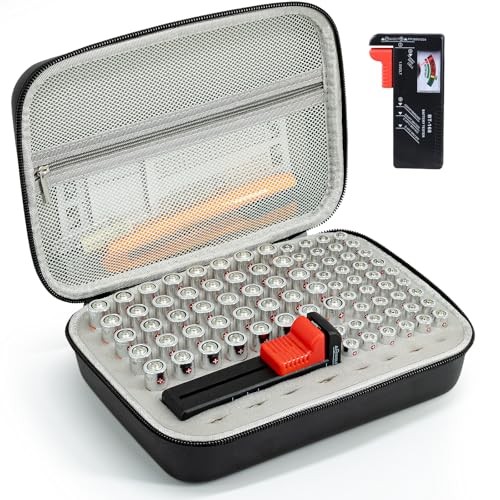 Battery Organizer Storage Case with Tester for AA AAA Button Battery black