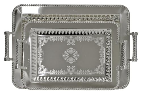 2-Piece Rectangular Silver Plated Serving Tray Set, 17" & 14", Stainless Stee...