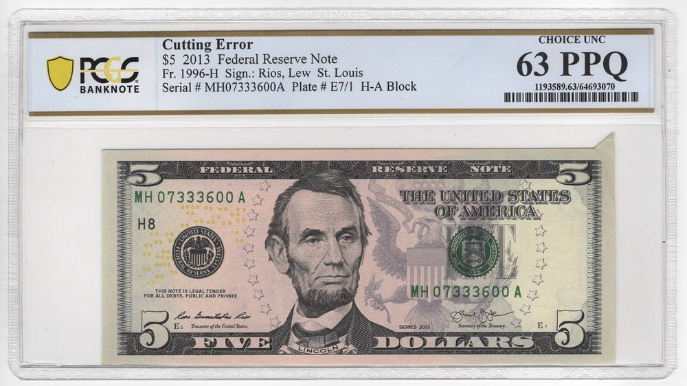 2013 $5 FRN St. Louis Cutting Error ChCU 63 PPQ