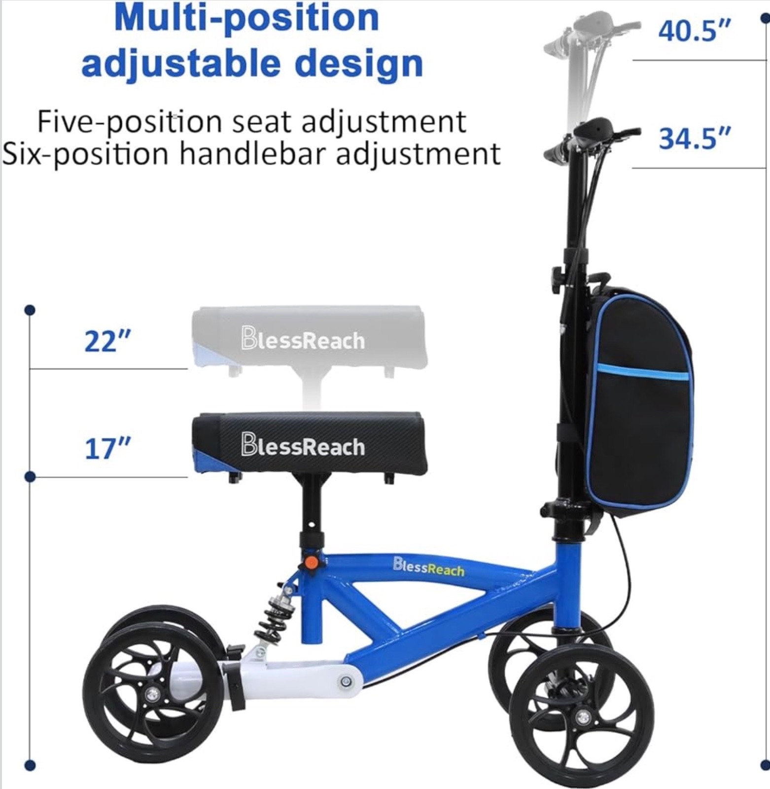 BlessReach - Steerable Knee Scooter for Adults With Dual Braking System (Blue)