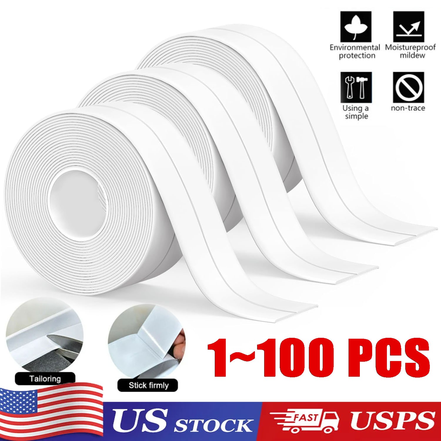 10.5FT PVC Self Adhesive Caulk Sealing Strip Tape For Kitchen Wall Sink Toilet